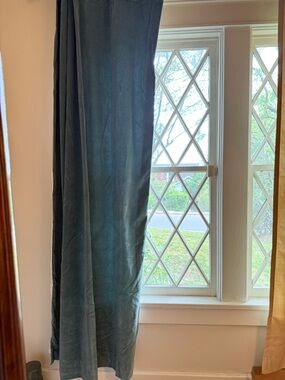 Blue Pottery Barn Velvet Curtains, Set of Four Panels